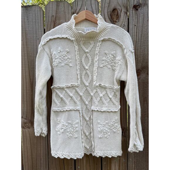 Vintage Cream Embroidered Knit Sweater Grandmacore - Picture 1 of 5